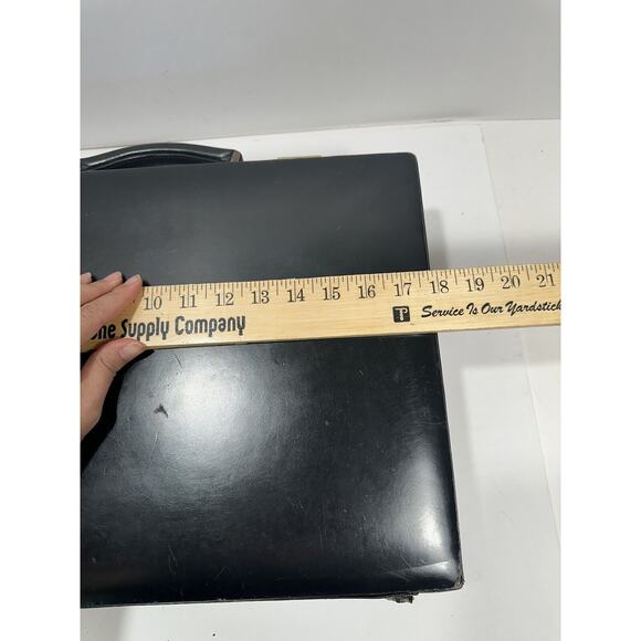 LEATHER PRESTO Attache Business BRIEFCASE Locking Hard Case Vintage Extend Black - Picture 7 of 13